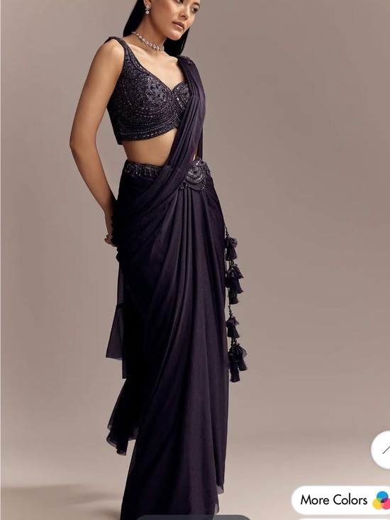 Kalki Fashion Other - KALKI Embellished Dark Purple Pre-Draped Saree